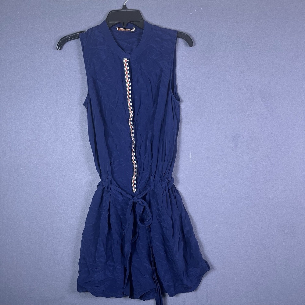 Tory Burch Marguerite 100% Silk Romper Sz Medium Embroidered Trim Designer